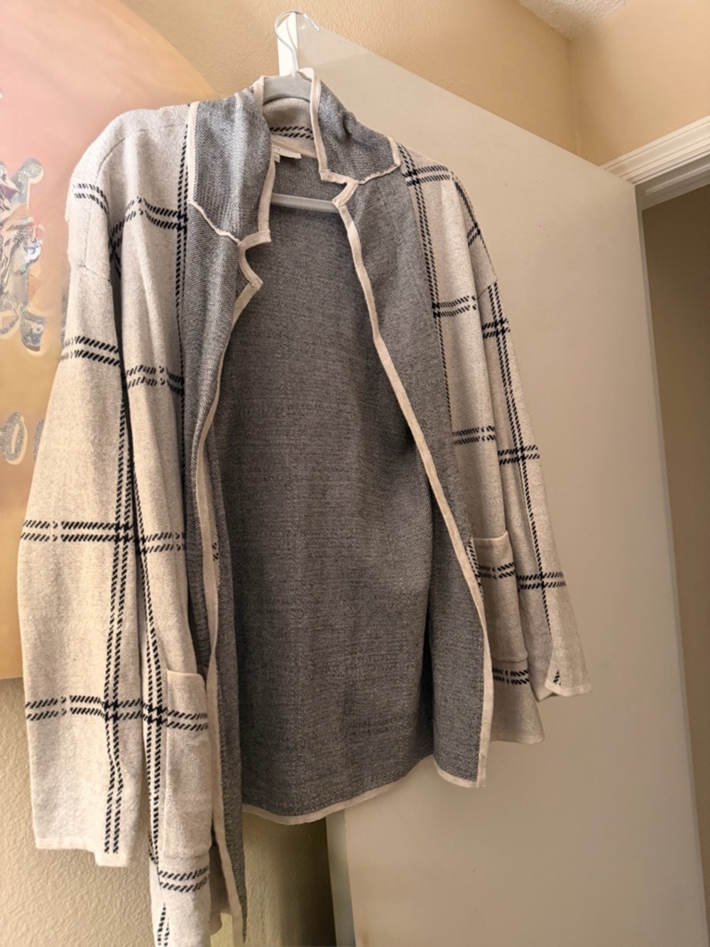 LOFT Two-Tone Knit Cardigan in Cream and Black